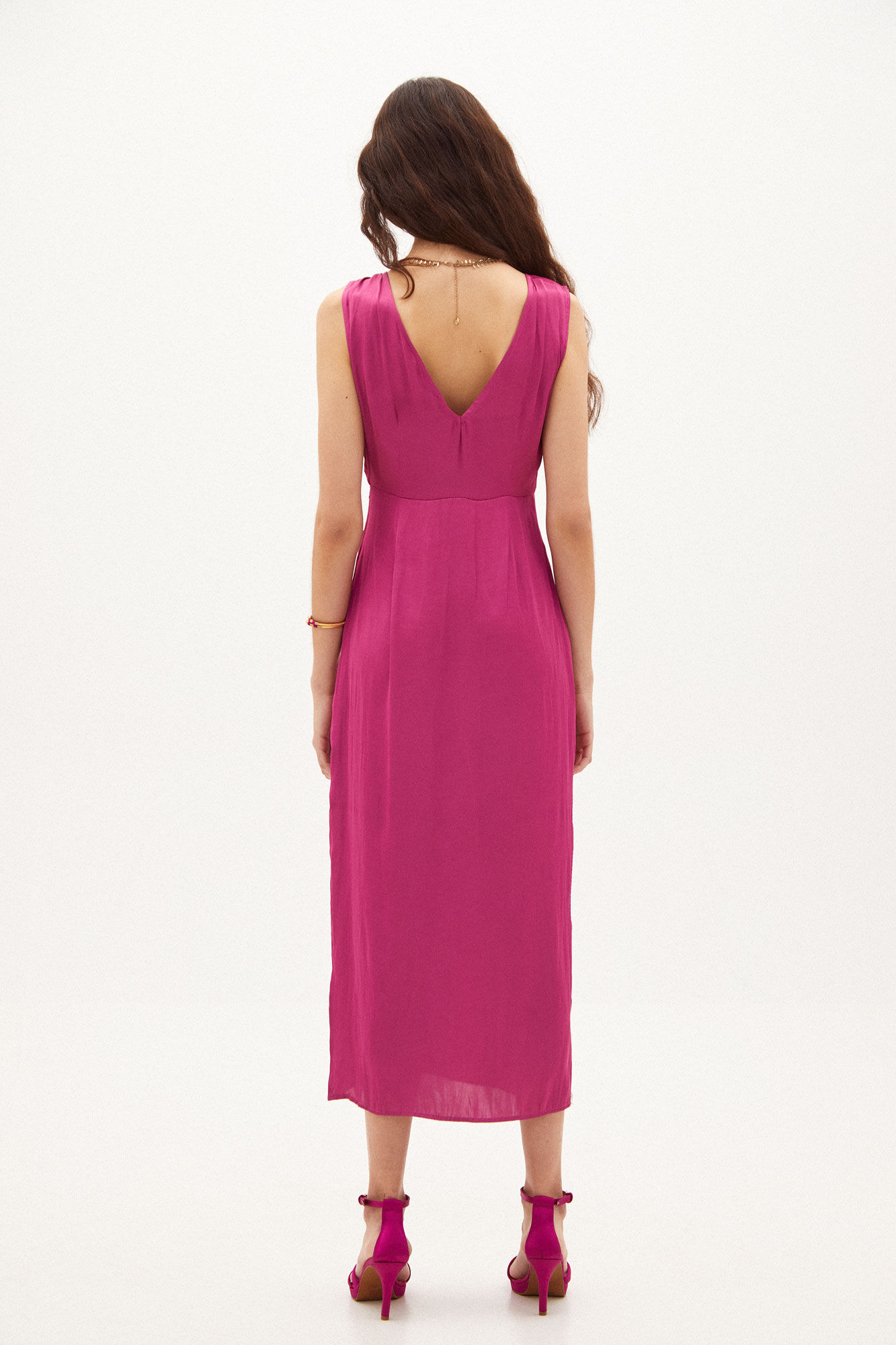 Vestido midi Flora de cetim - Rosa