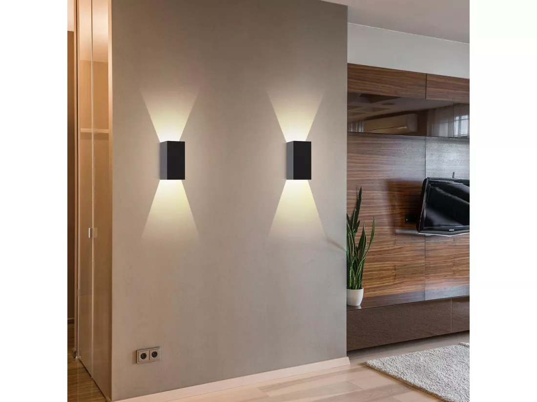 NETTLIFE Applique murale LED extérieure et l'intérieur : éclairage mural noir, lampe d'extérieur, mur de maison 5 W IP65 blanc chaud 3000 K