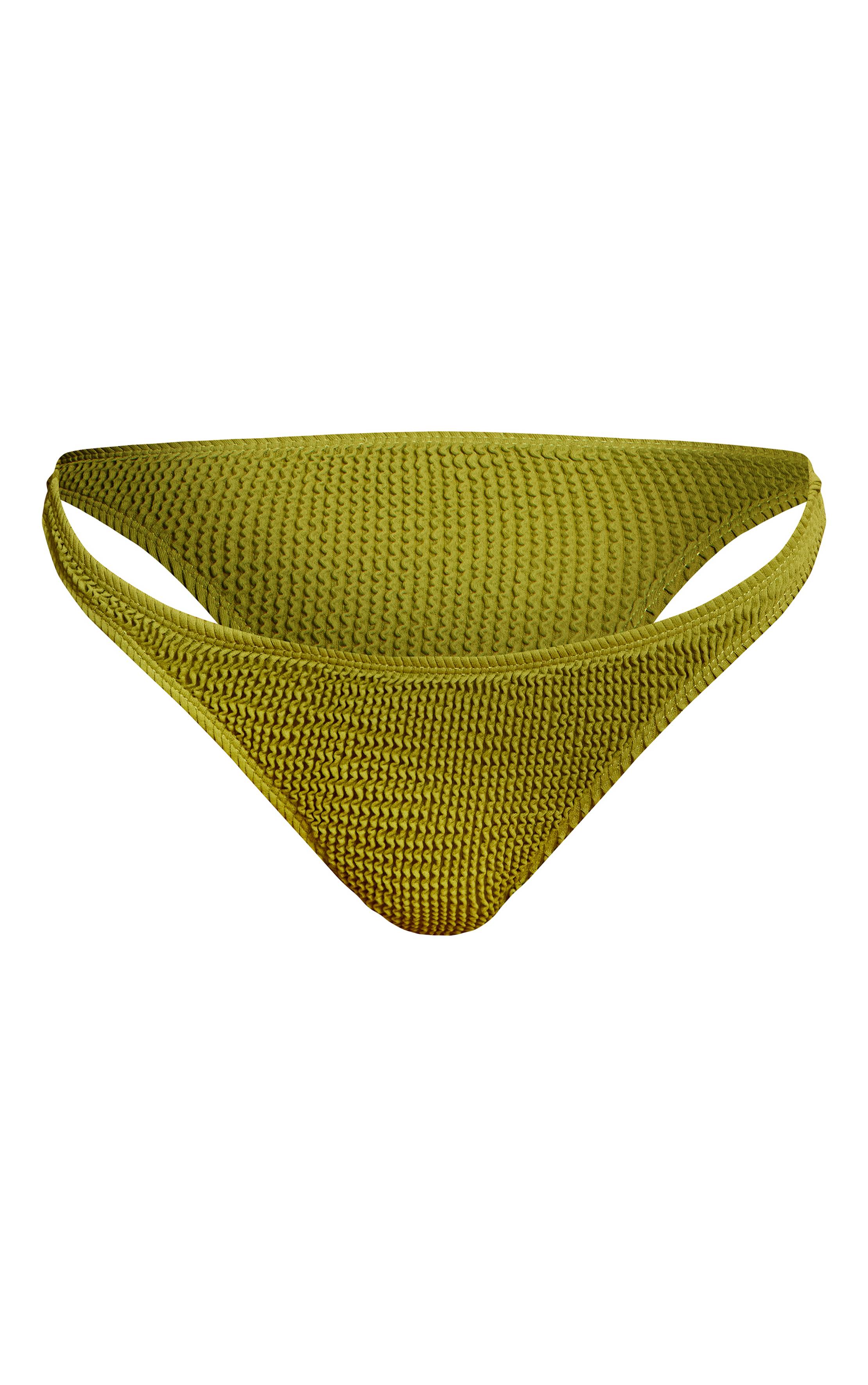 Vert Olive Bas De Bikini Tanga Froncé