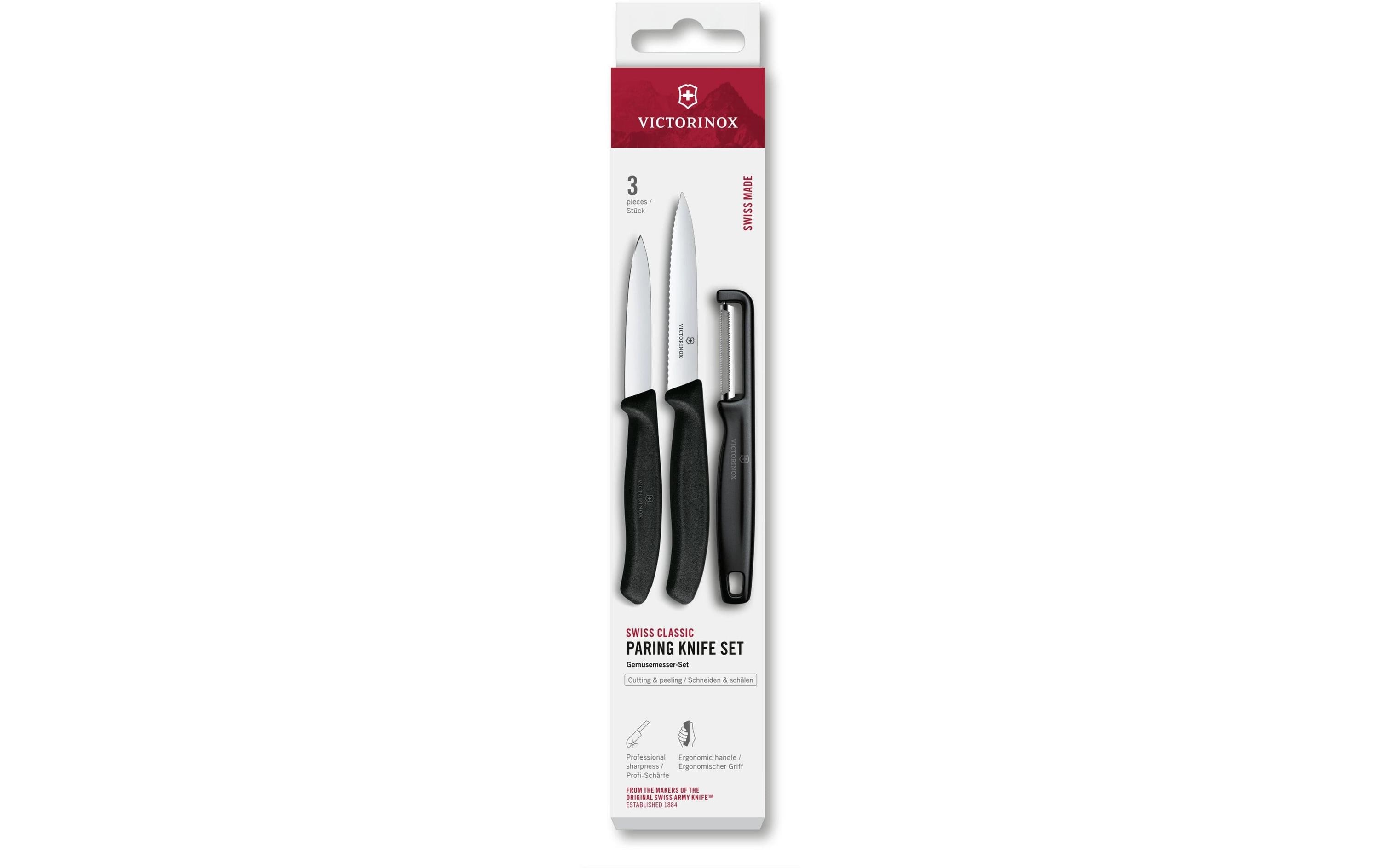 Messer-Set Swiss Classic, SchwarzDreiteiliges Gemüsemesser mit I-Schäler