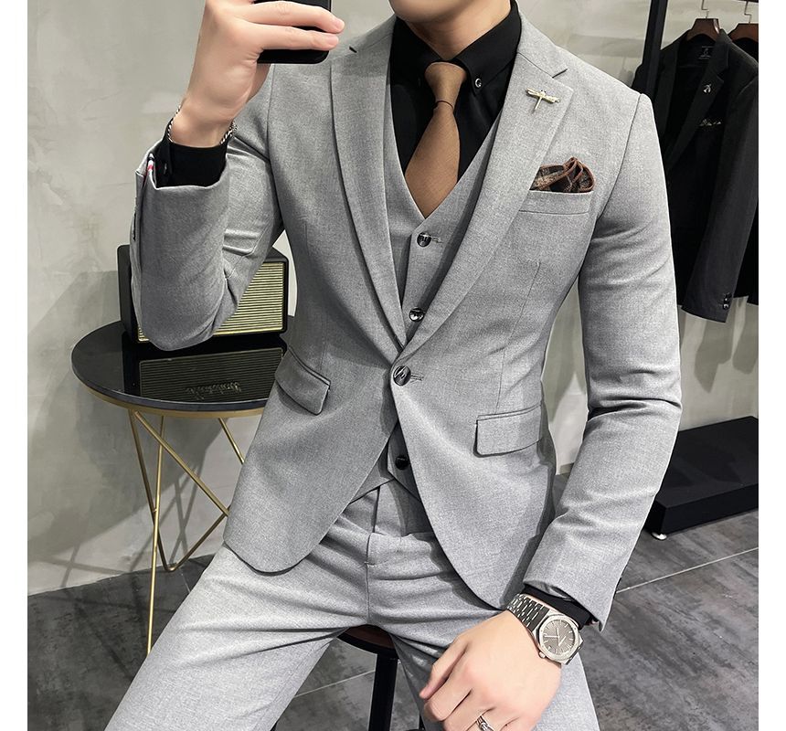 Bay Go Mall - Set: Effen blazer + enkelrijs vest + pantalon