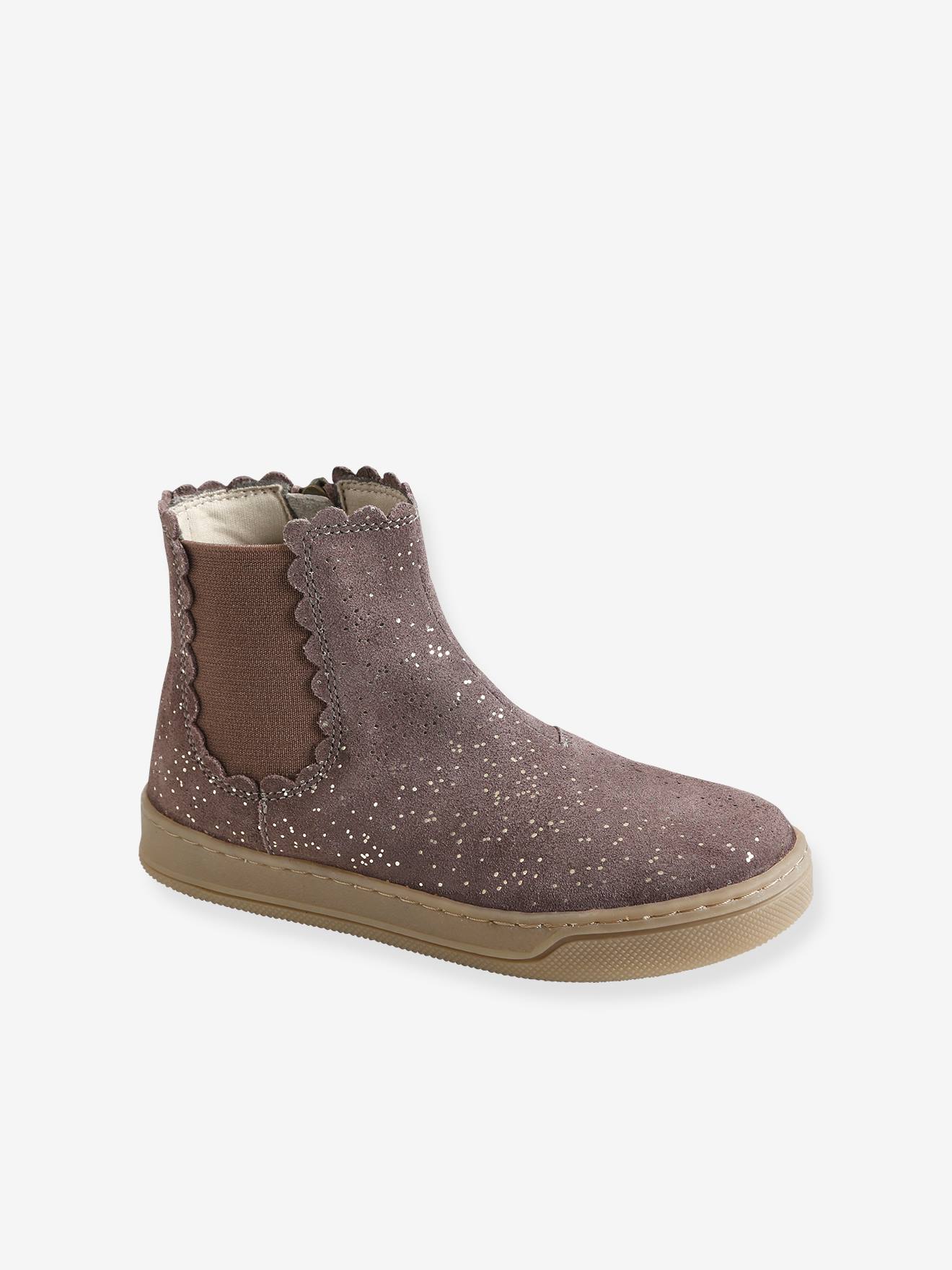 Botas de cano curto com elástico e zíper, para meninas, azul escuro liso