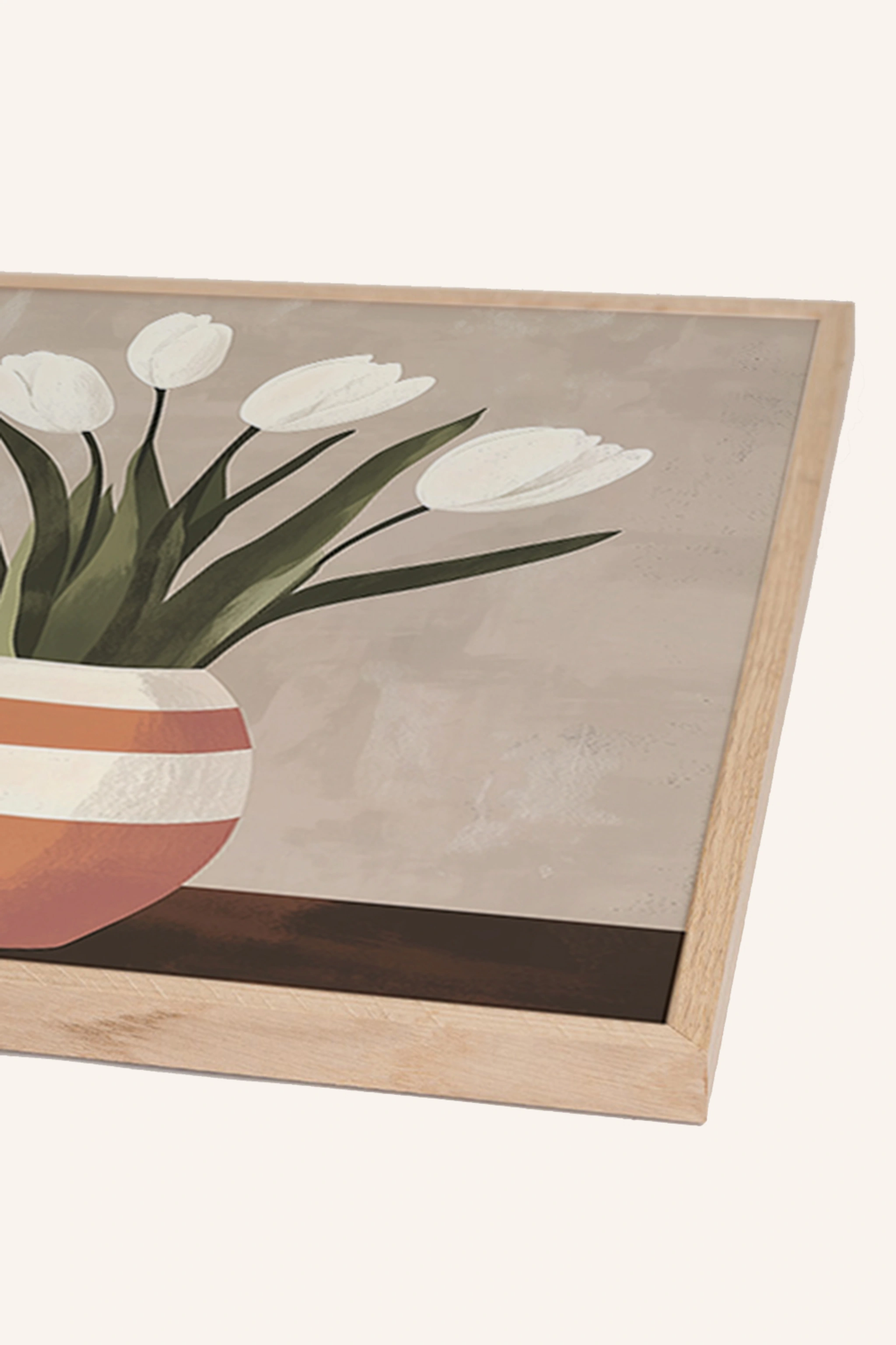 ANY IMAGE Wandbild WEIßE TULPEN BEIGE VASE mit Rahmen