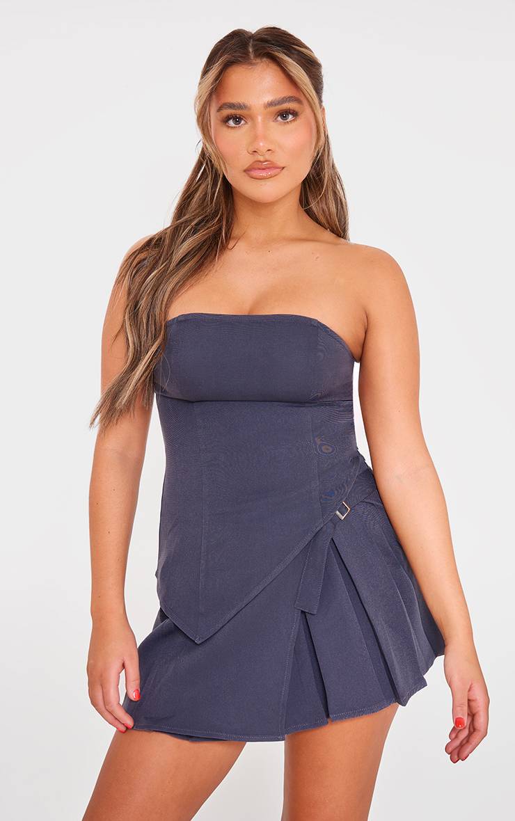 Charbon Haut Bandeau Tissé À Détails De Coutures Et Ourlet Asymétrique