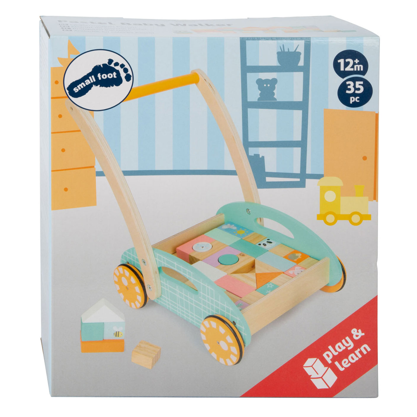 Small Foot - Houten BabyWalker Loopwagen met Blokken Pastel, 35dlg.