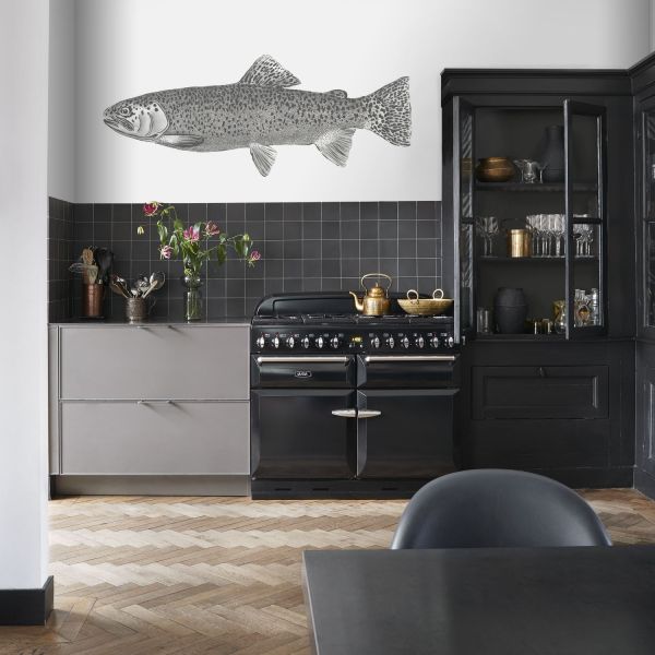 Estahome Vis Fotobehang  - 1 x 2,5 m - Wit / Zwart