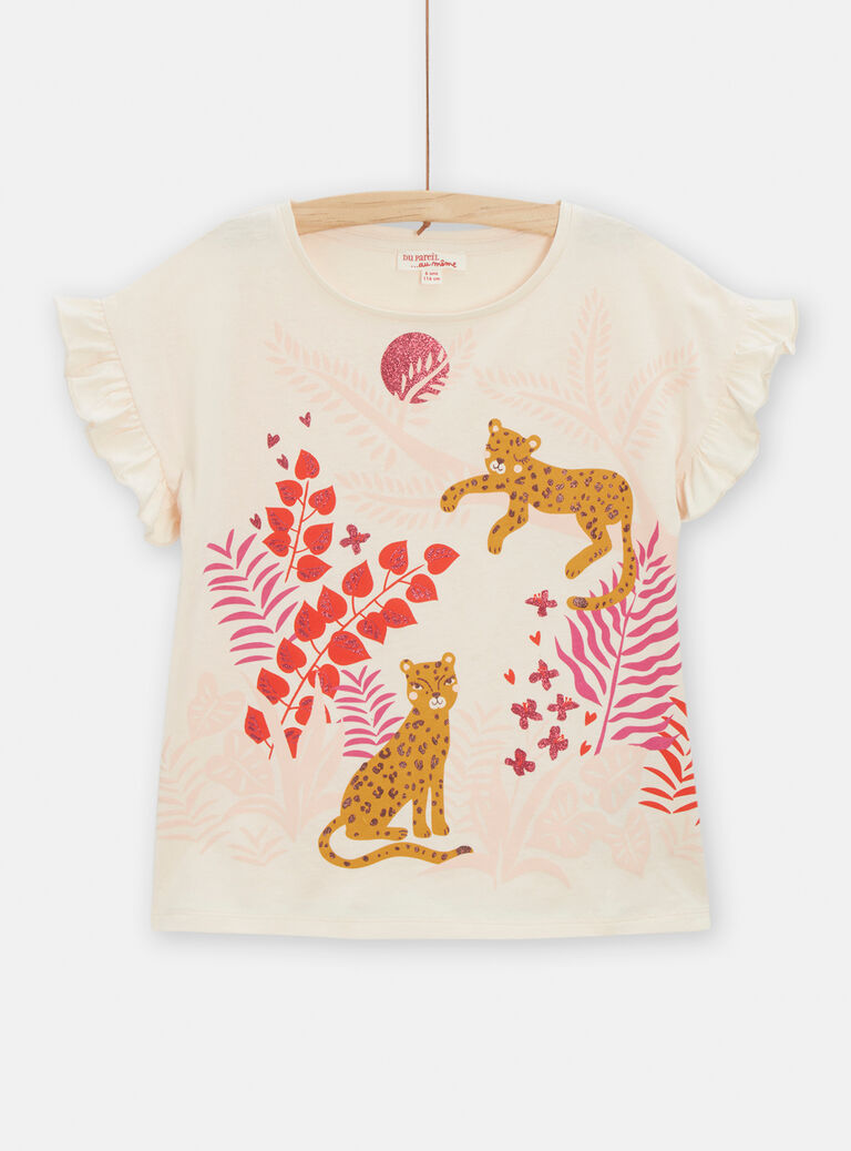 T-shirt écru foncé avec animation jaguard pour fille