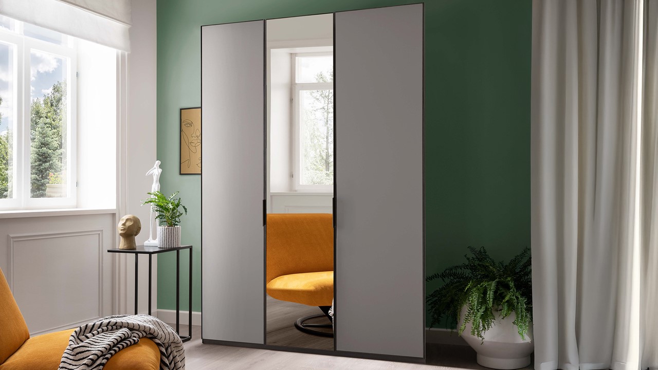 Draaideurkast Onyx met spiegel kiezelgrijs