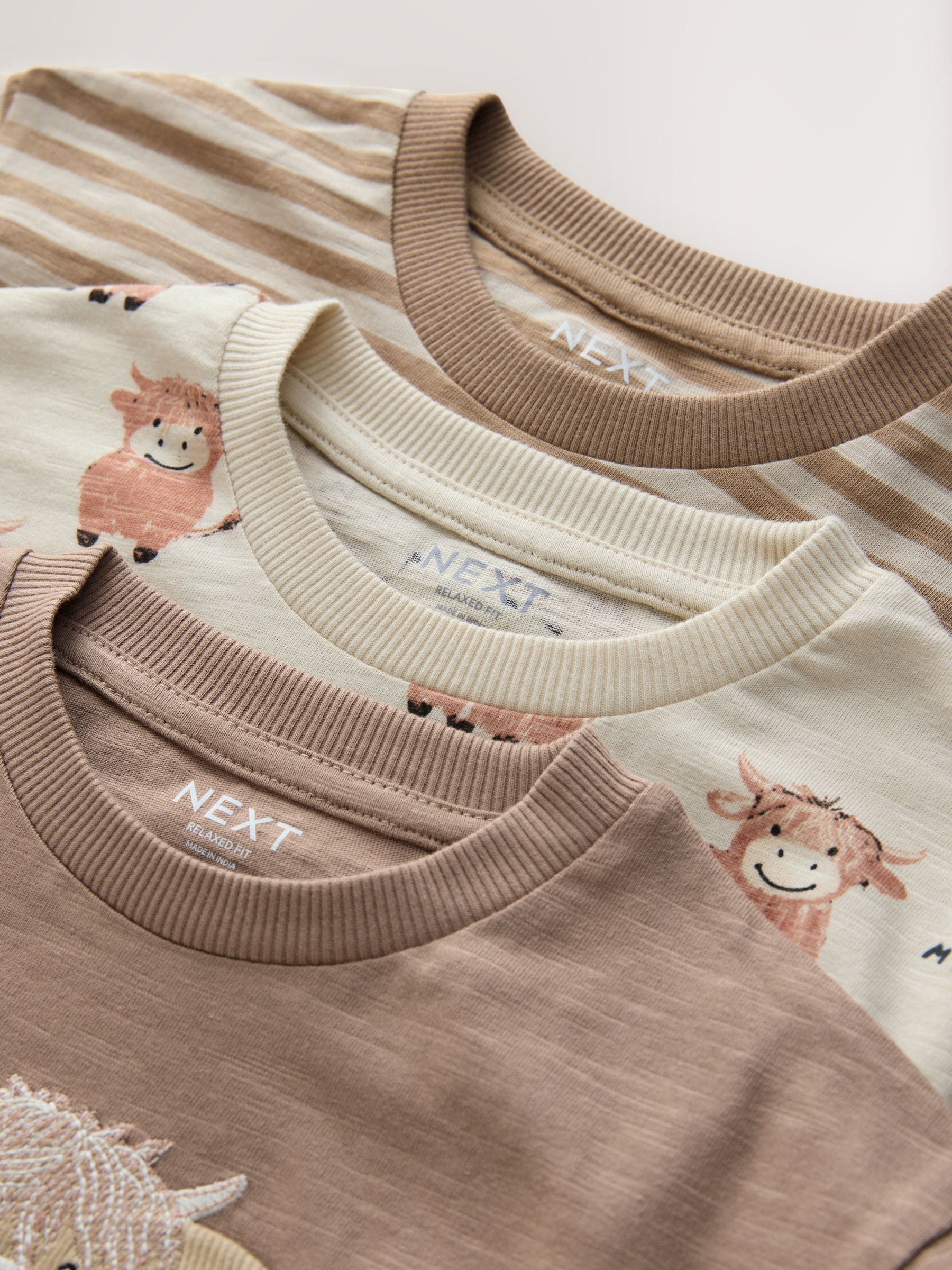Naturel Lichtbruin Hamish - T-shirts met lange mouwen en dierenfiguurprint verpakking van 3 (3 mnd - 7 jr)