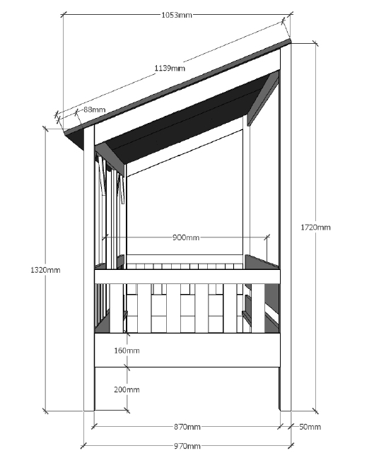 Hausbett - weiß-schwarz - teilmassiv - mit Dach - 90x200 cm
