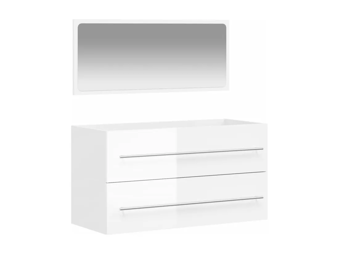 Armoire de bain avec miroir blanc brillant bois d'ingénierie