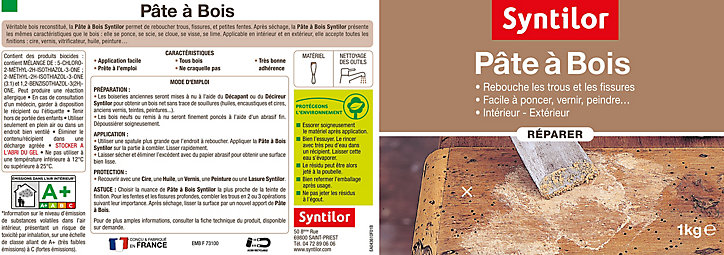 Pâte à bois rebouche fissures et imperfections naturel 500 g Syntilor