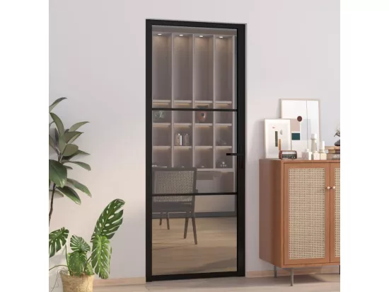 Porte intérieure 83x201,5 cm Noir Verre ESG et aluminium