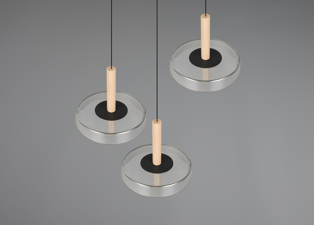 TRIO LED Pendelleuchte CELESTE 3-flg schwarz /Rauchglas
