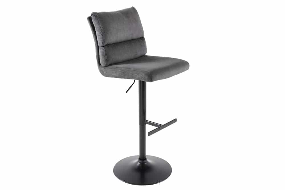 Höhenverstellbarer Barhocker COMFORT grau Cord drehbar mit Lehne Metall schwarz