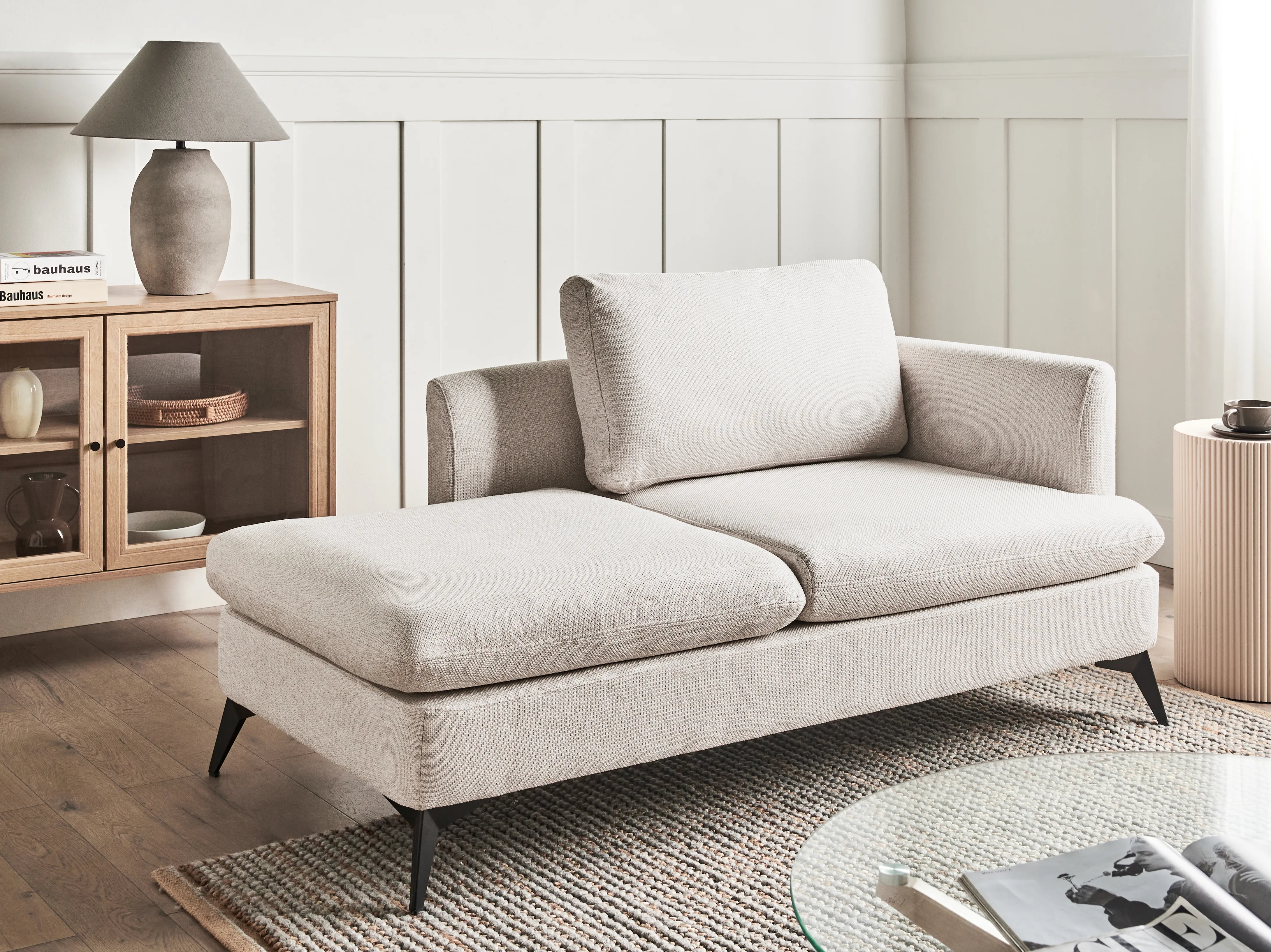 Rechtszijdige chaise longue SIEVOZ Stof Lichtbeige