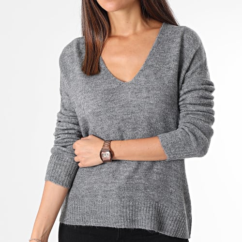 Pull Col V Femme Nora Gris Anthracite Chiné