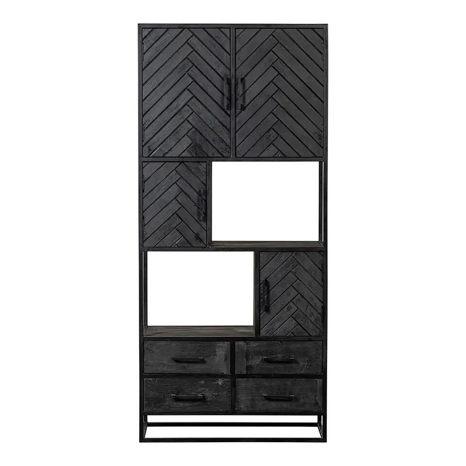 Mangohoutonline - Vakkenkast Sienna 90cm Rechthoekig - Zwart - Mahom