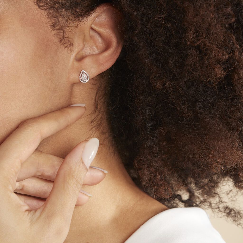 Boucles D'oreilles Puces Izia Or Blanc Diamant