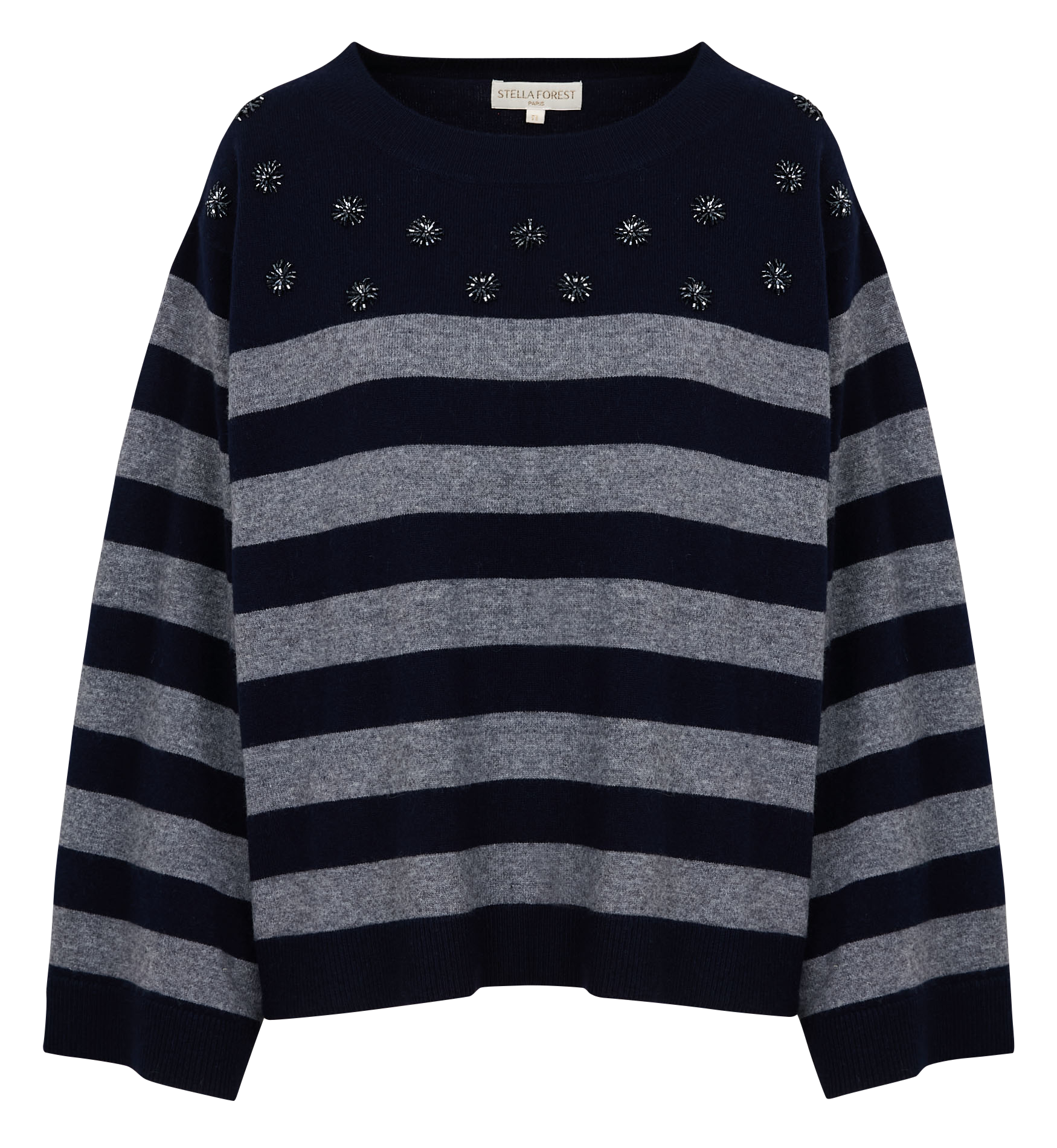 LILOU - Pull col bateau ample en laine | Bleu