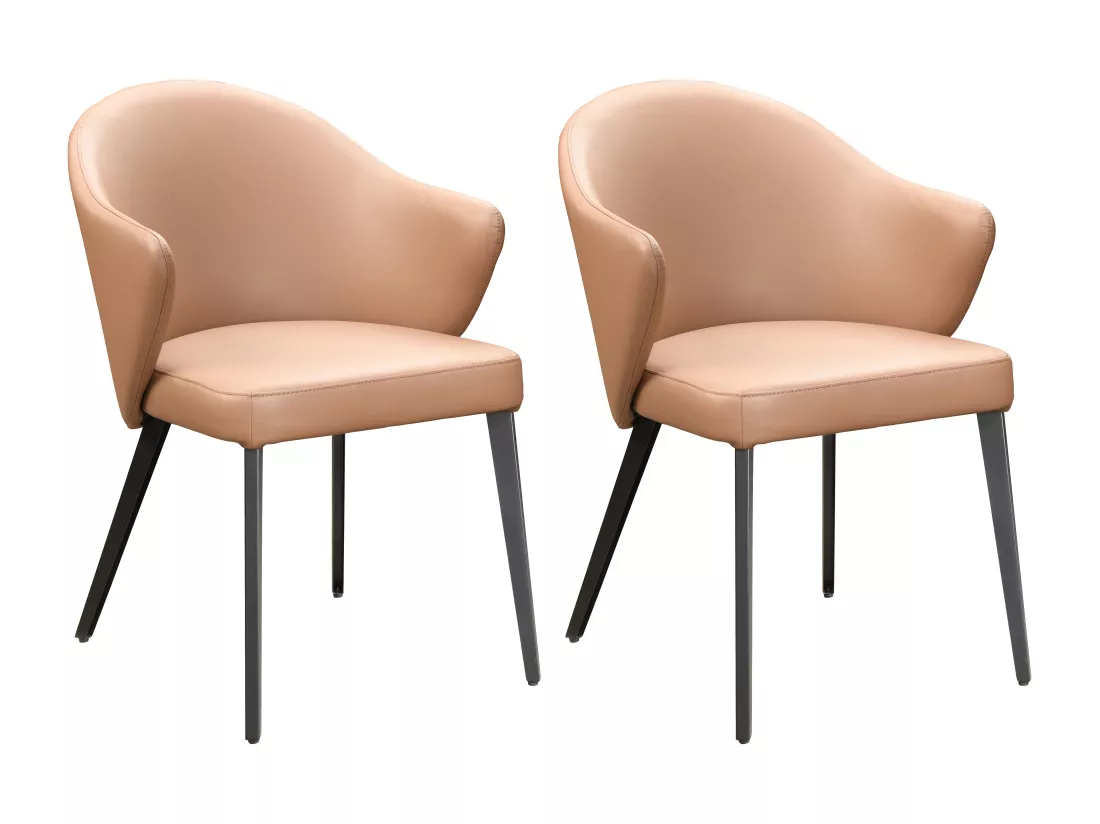 Lot de 2 chaises avec accoudoirs en cuir et acier noir - Camel - MIBELLY de Maison Céphy