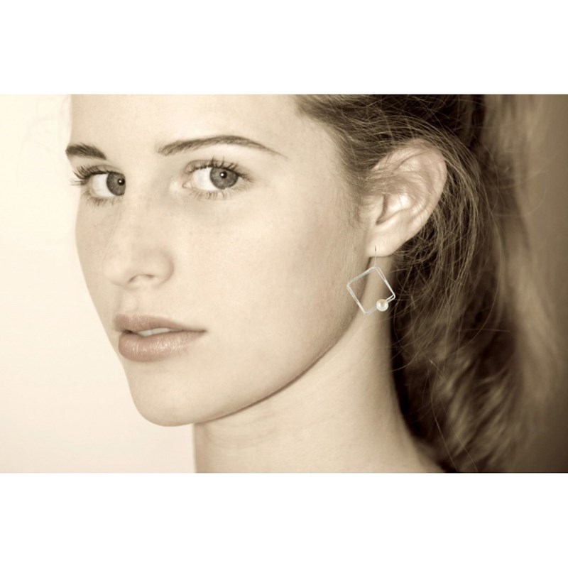 Boucles d'oreilles en Argent Carré et sa Perle - Classics
