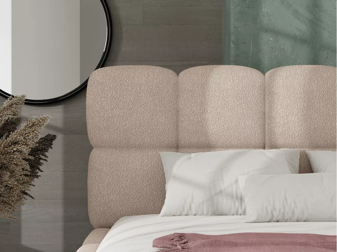 Lit coffre 200 x 200 cm - Tissu bouclette - Beige + Matelas - DAMADO de Pascal Morabito