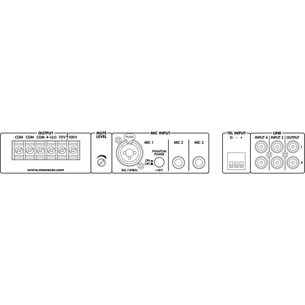 Monacor PA-312 100V/4/8/16 Ohm mono-versterker - 120 Watt