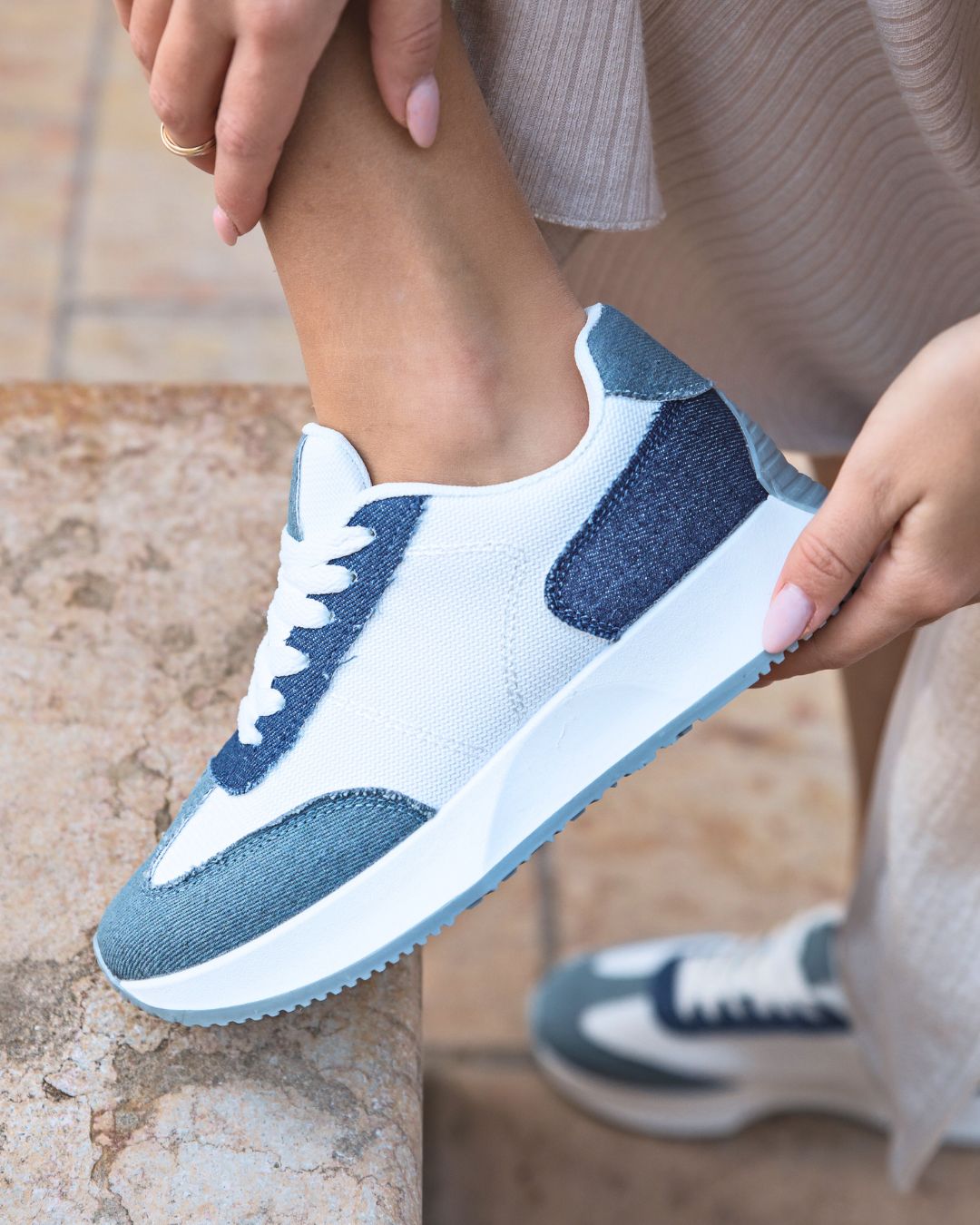 Basket femme denim blue jeans à lacets en toile - Opaline