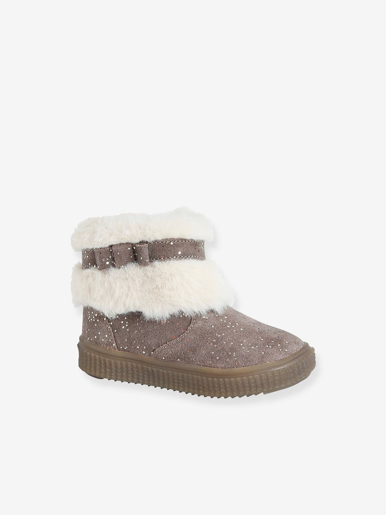 Botas de cano curto forradas em couro, para bebê menina, bege médio, lisas