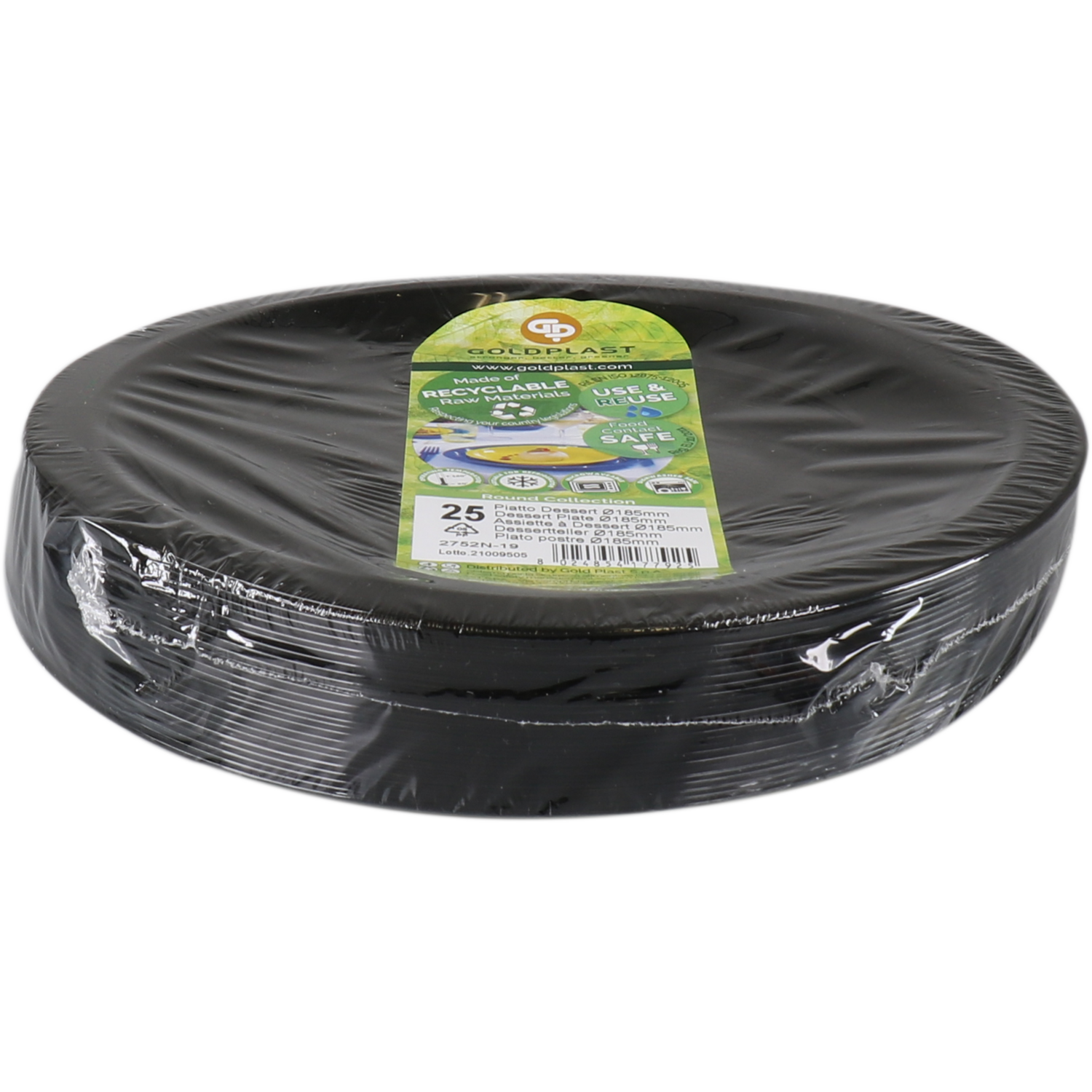 Goldplast Bord, dessertbord, Use & reuse, reusable, rond, 1-vaks, pP, Ø18.5cm, zwart