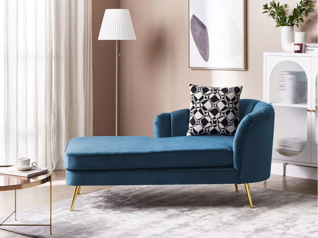Chaise longue côté droit en velours bleu marine ALLIER