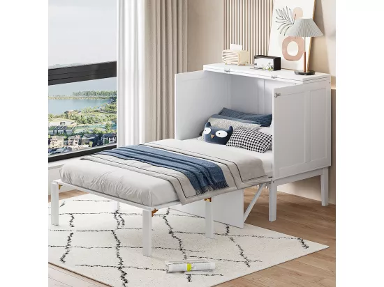 Lit gigogne Lit adulte 90 x 200 Lit mural avec sommier à lattes Armoire verticale Bois Blanc
