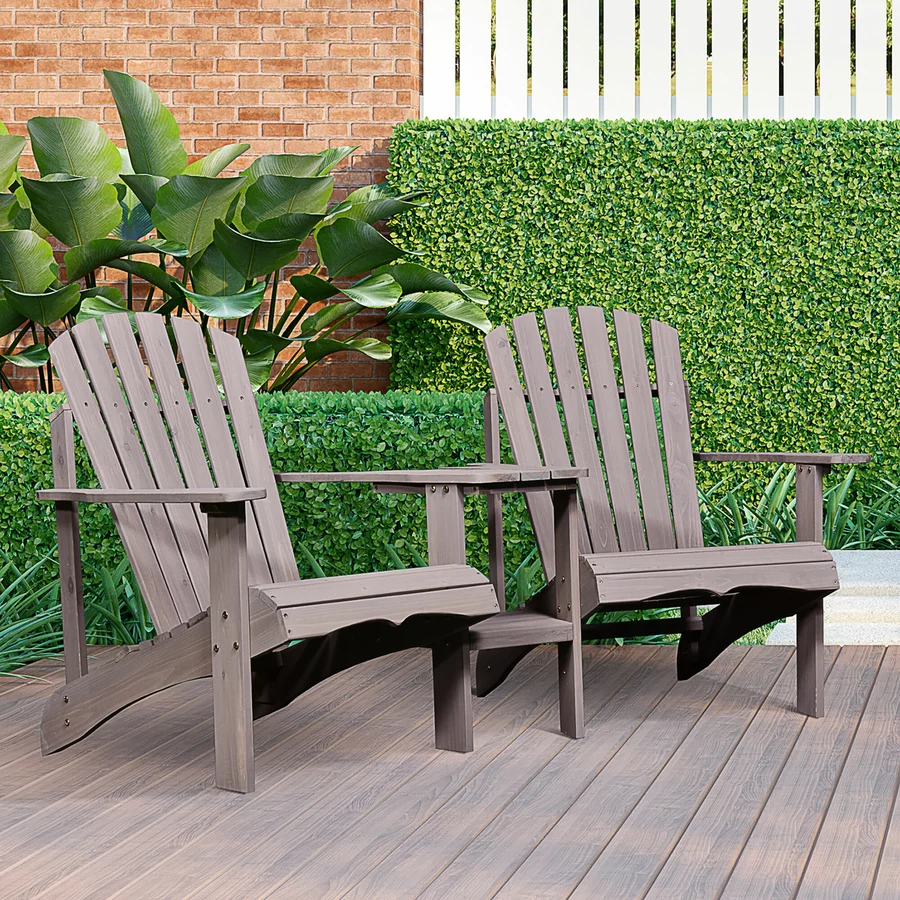 Outsunny Gartenbank mit Tisch und Schirmloch grau