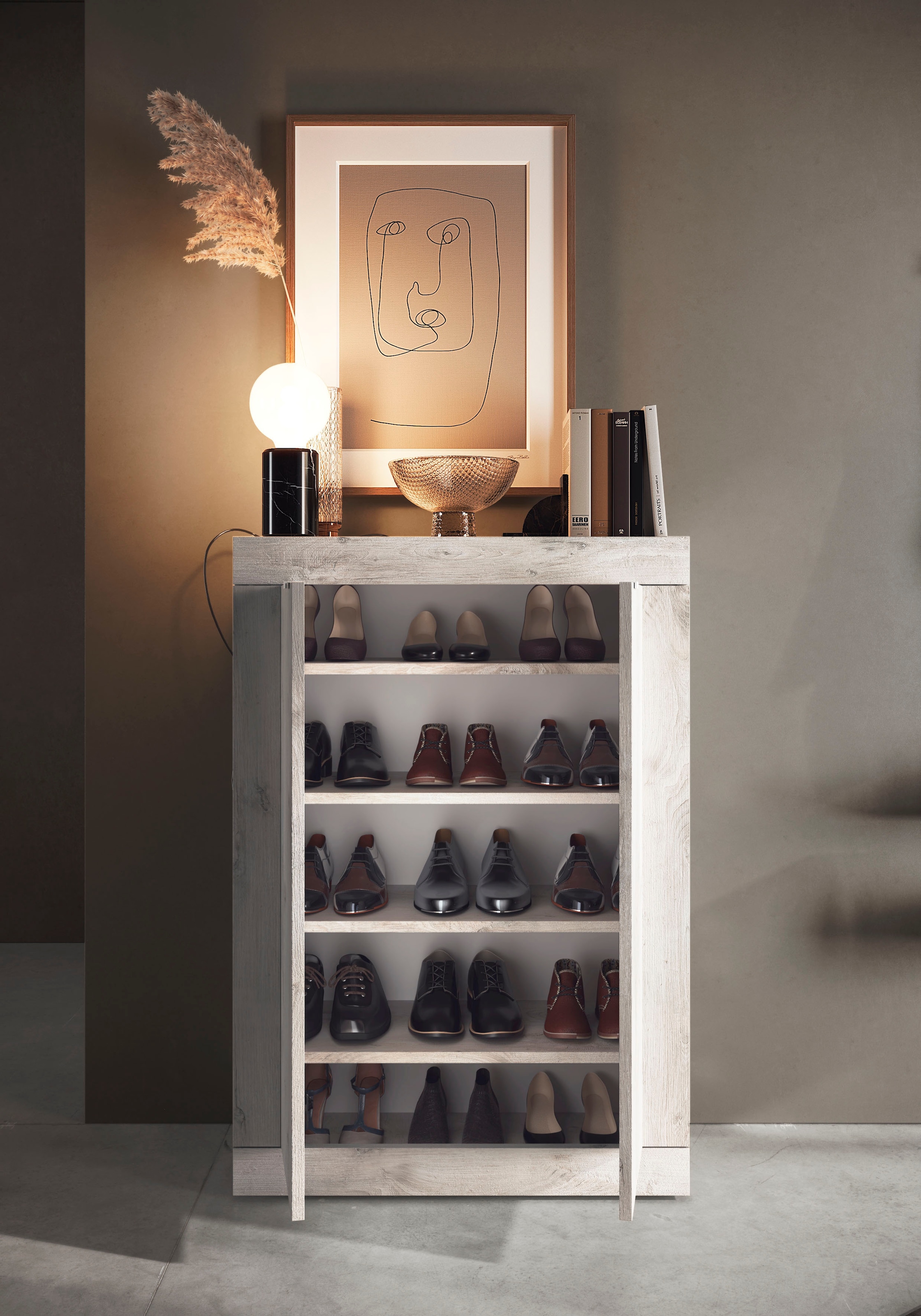 INOSIGN Schuhschrank »Basic Breite 78 cm, Höhe 116 cm, Schuhkommode,« moderne Rahmenoptik, Metallgriffe, 4 Einlegeböden