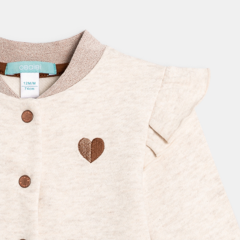 Sweat zippé molleton patch cœur rose bébé fille
