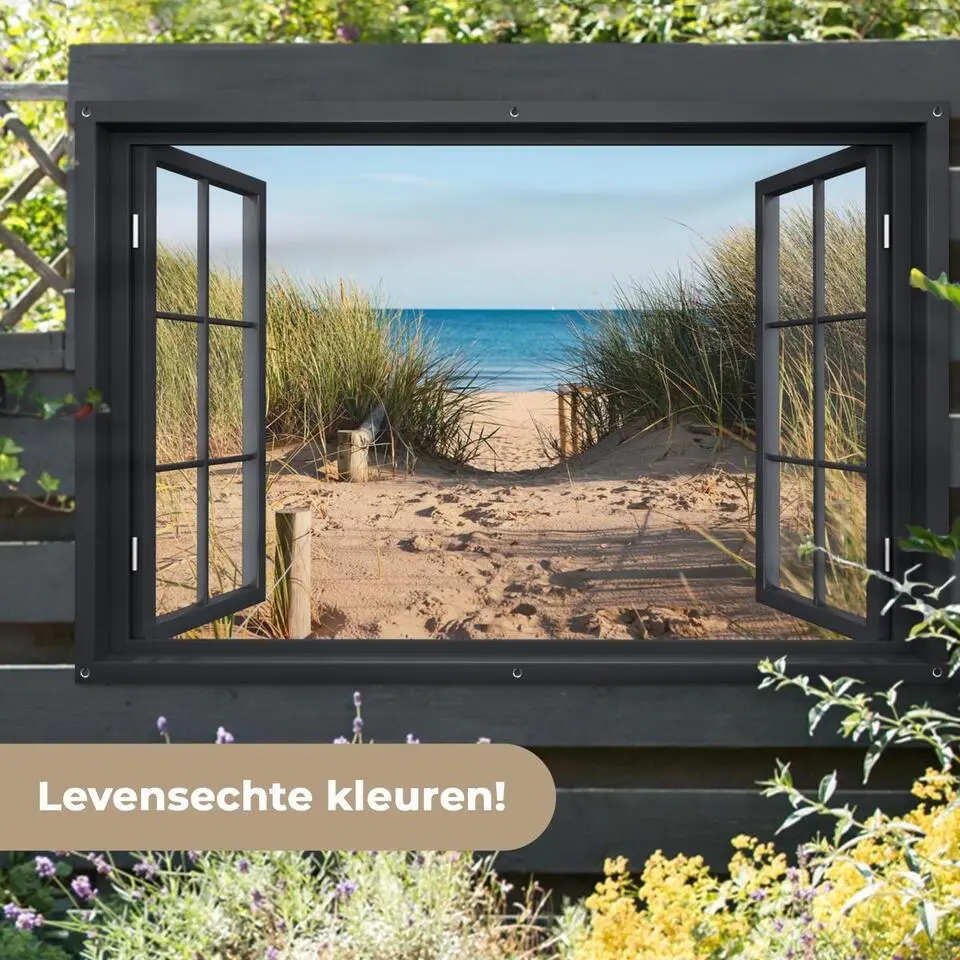 MuchoWow Tuinposter 180x120cm Doorkijk Strand Zee Zand Water