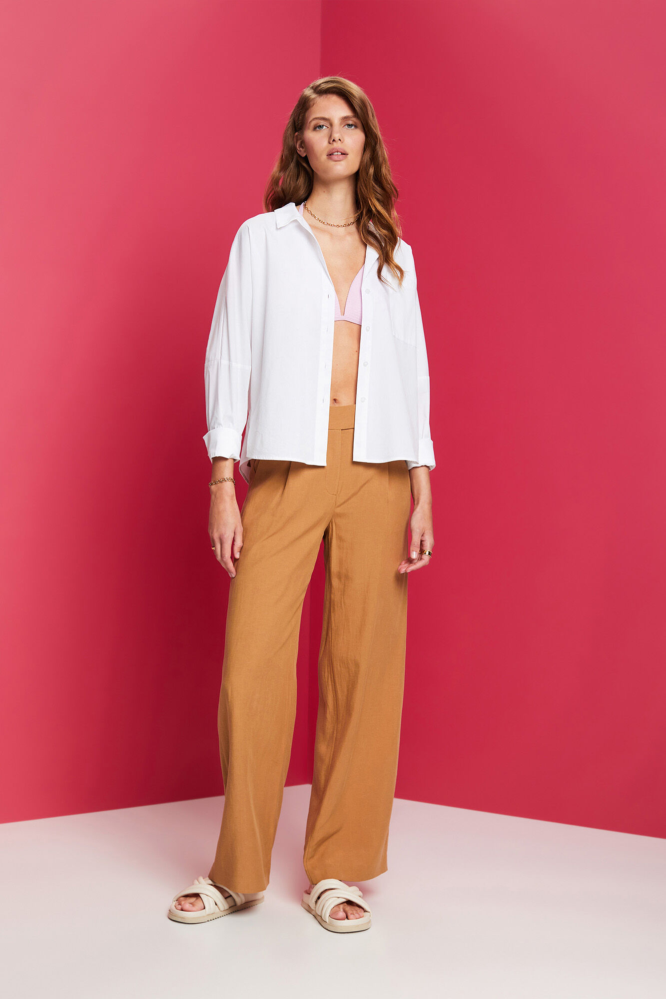 Calça pantalona TENCEL™ - Camelo