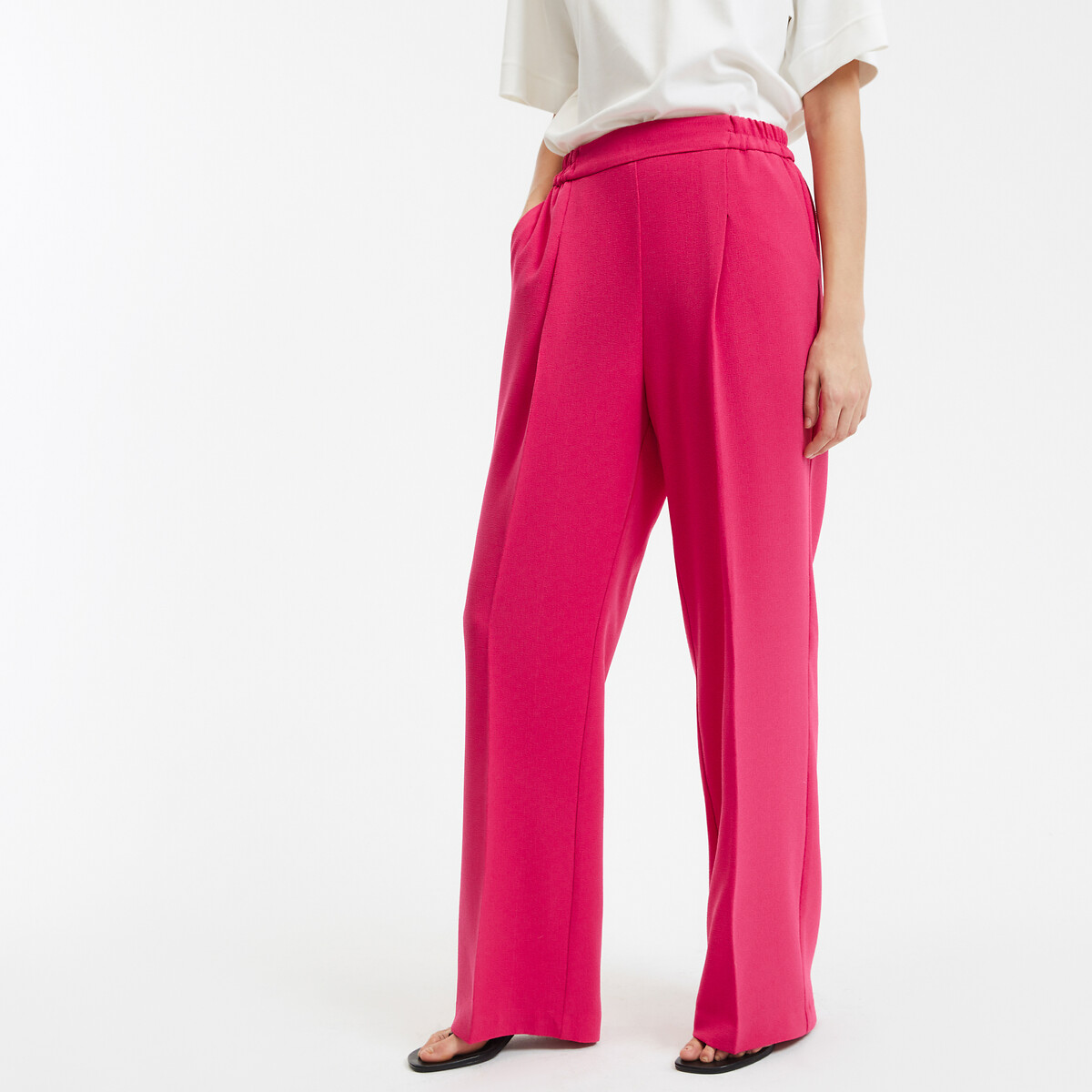 COLEÇÕES LA REDOUTE<br>Calças largas em crepe de poliéster
