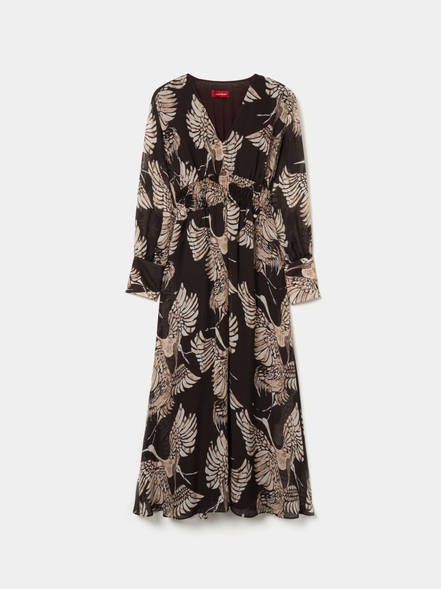 Vestido Comprido Estampado com Decote em V