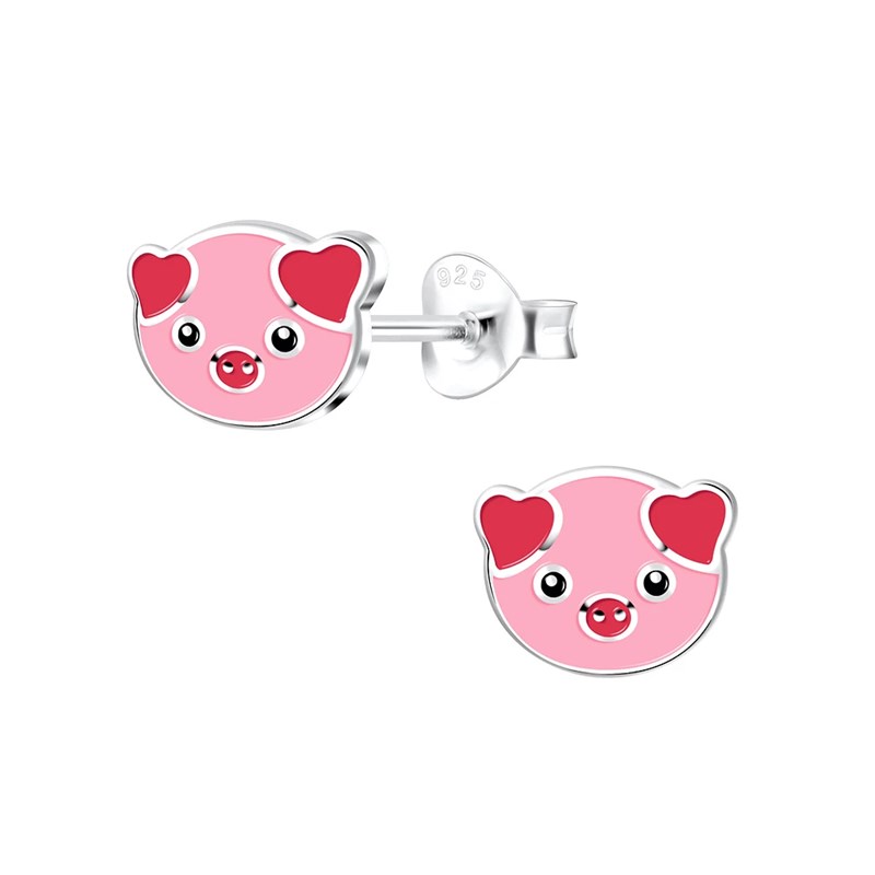 Boucles d'oreilles enfant cochon en argent 925