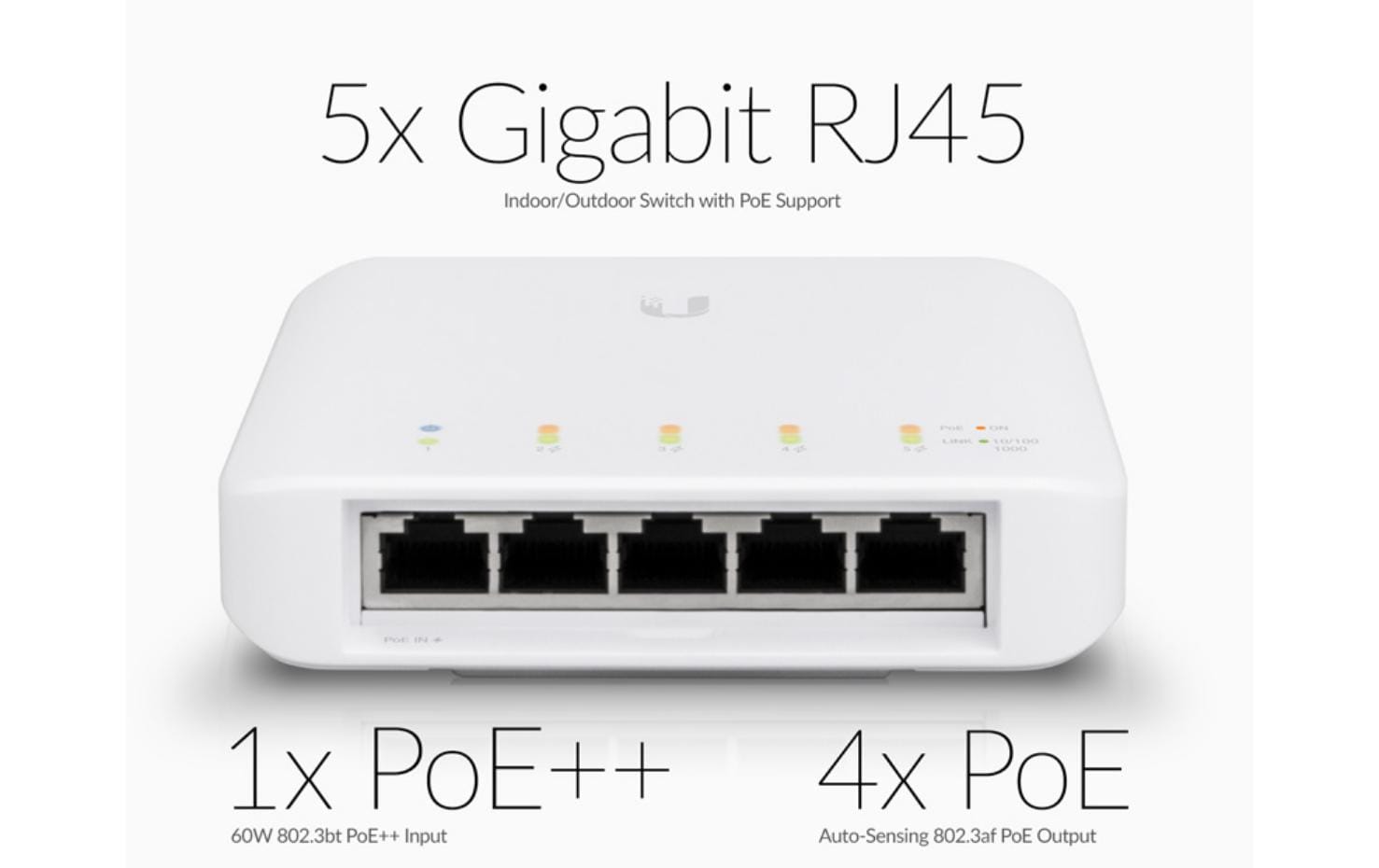 PoE Switch Unifi USW-FLEX 5 PortUniFi Indoor/Outdoor 5-Port PoE Gigabit Switch mit 802.3bt PWR Input