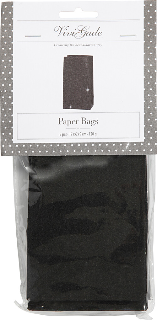 Papirposer - Sort - 17X6X9 CM - 170 G - 8 Stk