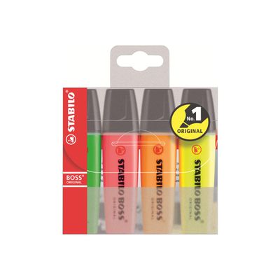 STABILO BOSS ORIGINAL - Pack de 4 surligneurs - orange, jaune, vert, rose