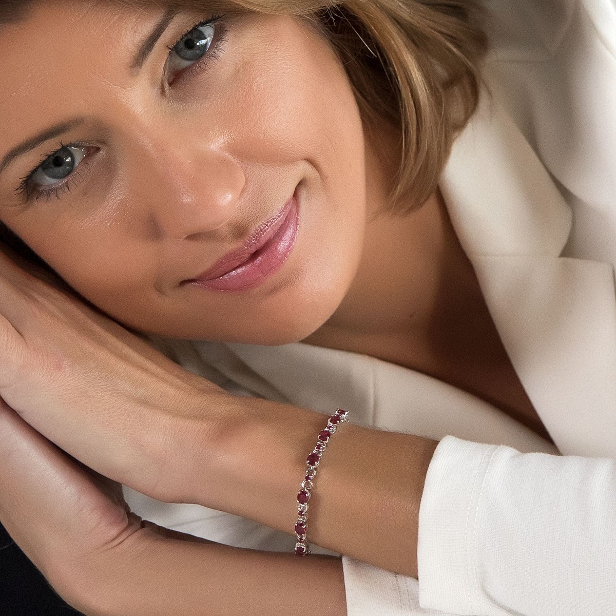 Bracelet Rubis Ovales & Ronds - Argent 925 Rhodié - Aden Bijoux