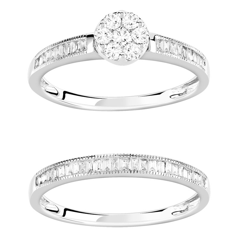 Duo alliance demi-tour solitaire or 750 blanc diamants
