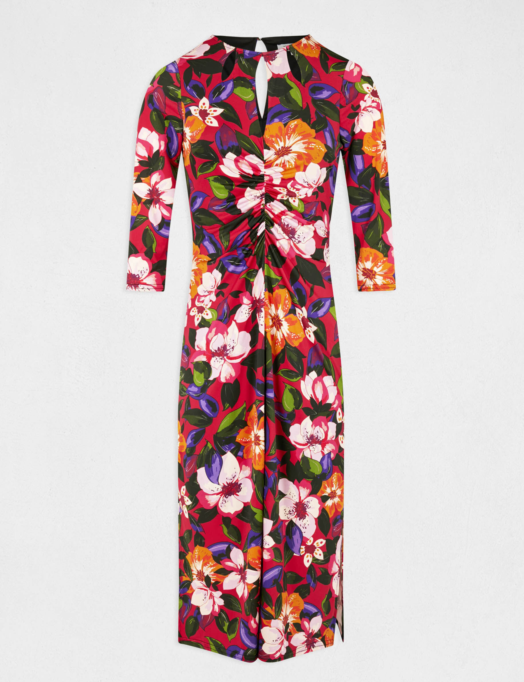 Robe midi ajustée froncée imprimé floral multico femme - multico