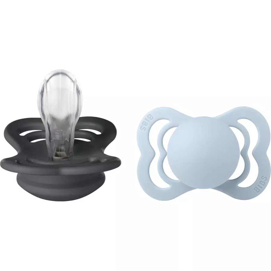 BIBS® Schnuller Supreme Baby Blue  Iron Silikon 0-6 Monate, 2 Stk.