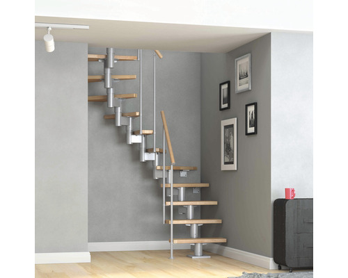 Pertura Spiros middentrap, antraciet, halve draai, 65 cm, balustrade van gelamineerd beukenhout, gelakt, 11 treden / 12 stootborden
