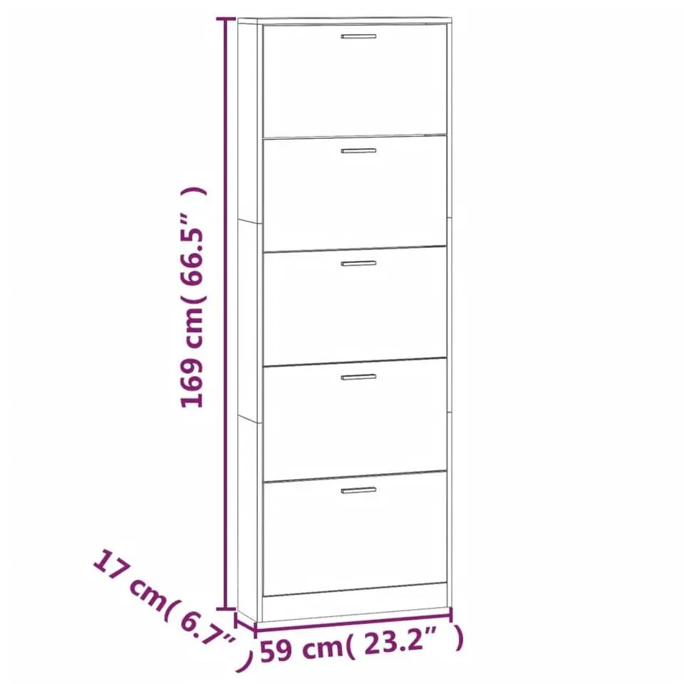 vidaXL - Industriële Schoenenkast met 5 kleppen - Gerookt eiken - 59x17x169 cm